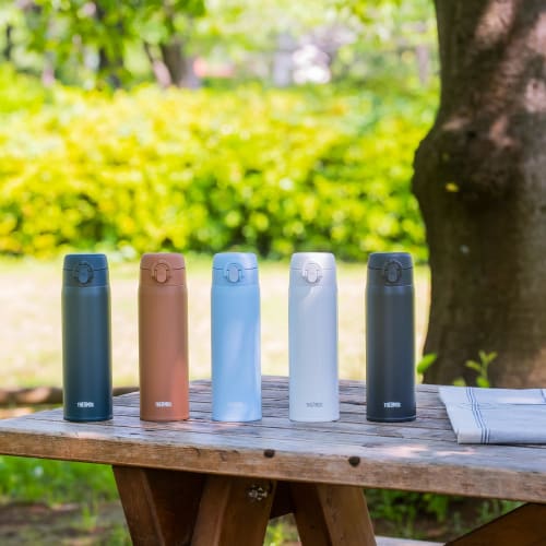 Thermos Water Bottle, Vacuum Insulated Mobile Mug, 500ml, Dark Gray, Removable Spout for Easy Cleaning, Ultra Light and Compact Type, One-Touch Open,