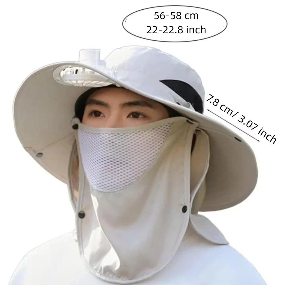 Wide Brim Summer Sun Hats With Face Cover Adjustable Neck Flap Bucket Hat UV Protection for 3.7 V 500 mAh Lithium Battery