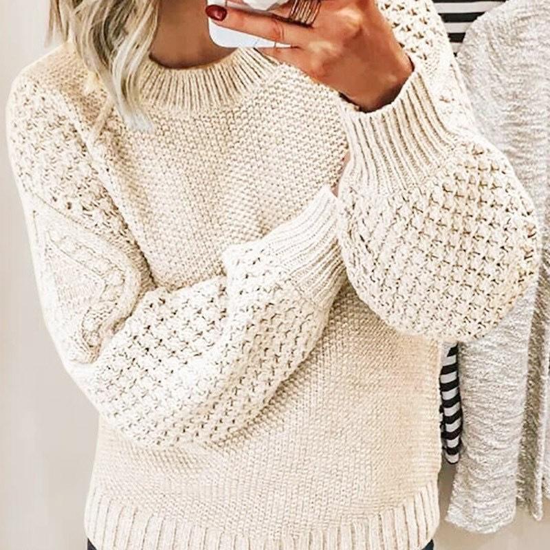 European Autumn/Winter Versatile Solid Color Cable Knit Sweater