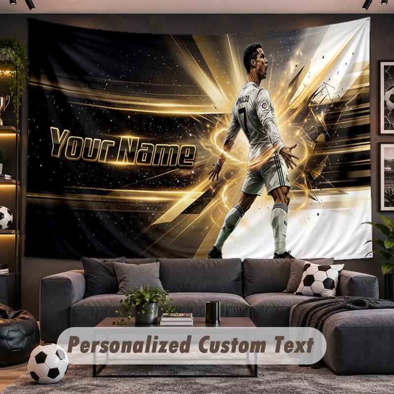 Wall Hanging Tapestry Custom NameCristiano Ronaldo Pattern Personalized Printed Fabric Wall Decor