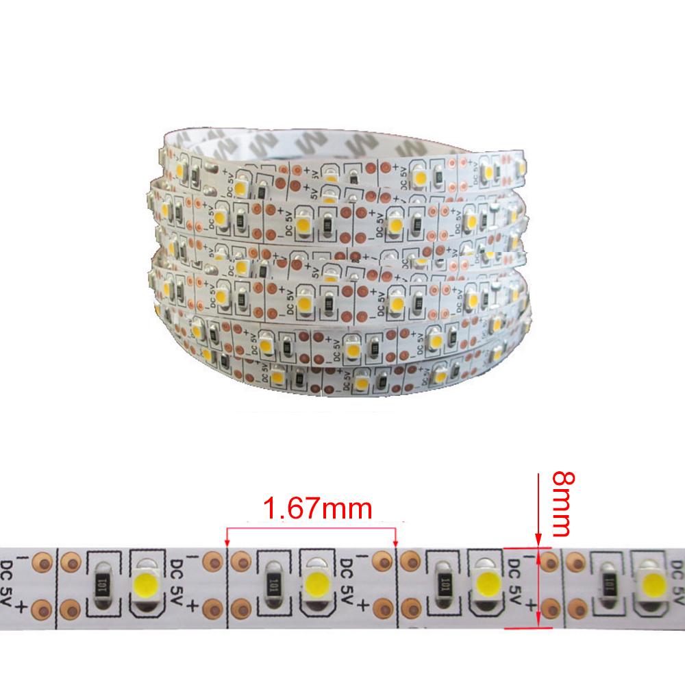 Dimmable 5V LED Strip Lights SMD2835 3528 60Leds/m Waterproof Ribbon Lights TV Backlight USB/Battery Powered Stripe Room Decor