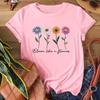 Women Summer T Shirt  Print Fresh Little Flower Short Sleeve Tees Casual   Printed  Tops