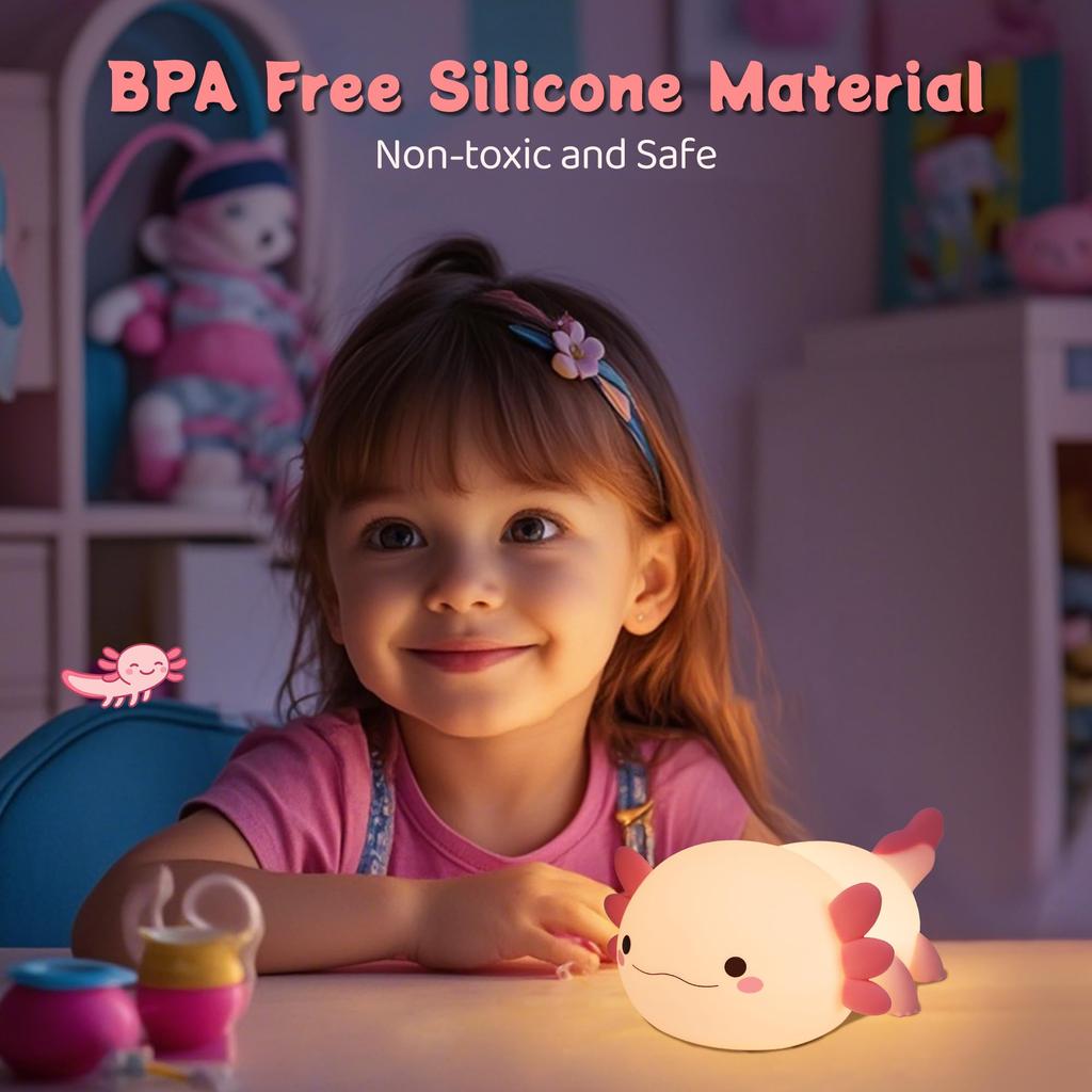 Аксолотль Ночной Светильник Светодиодная Лампа YuanDian Медсестринский Светильник Прикроватная Лампа Настройка Таймера Симпатичная Регулируемая Яркость Потрясающая Настольная Лампа Ночной Светильник Аксолотль Товары Подарок