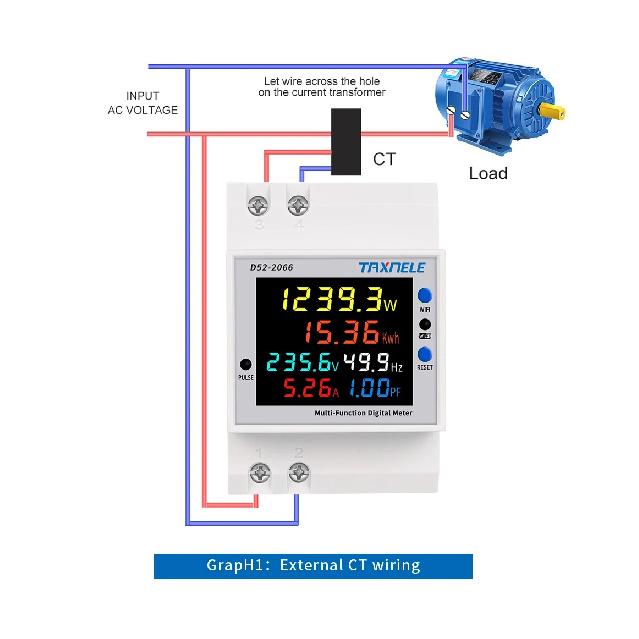 TUYA WiFi Удаленный монитор 6-в-1 AC 110V 220V 100A Напряжение Ток Коэффициент мощности кВтч Электроэнергия Частота Измеритель D52-2066