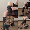 Women Japanese See Through Mesh Ruched Leg Cover Vintage Leopard Print Tiered Ruffle Flared Leg Warmer Sleeve Long Socks