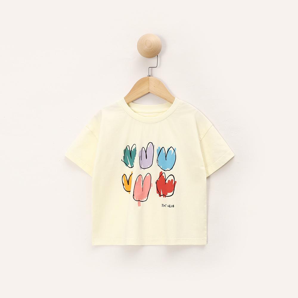 Модный топ с короткими рукавами для девочек, летняя детская повседневная футболка с круглым вырезом и забавным принтом для детей