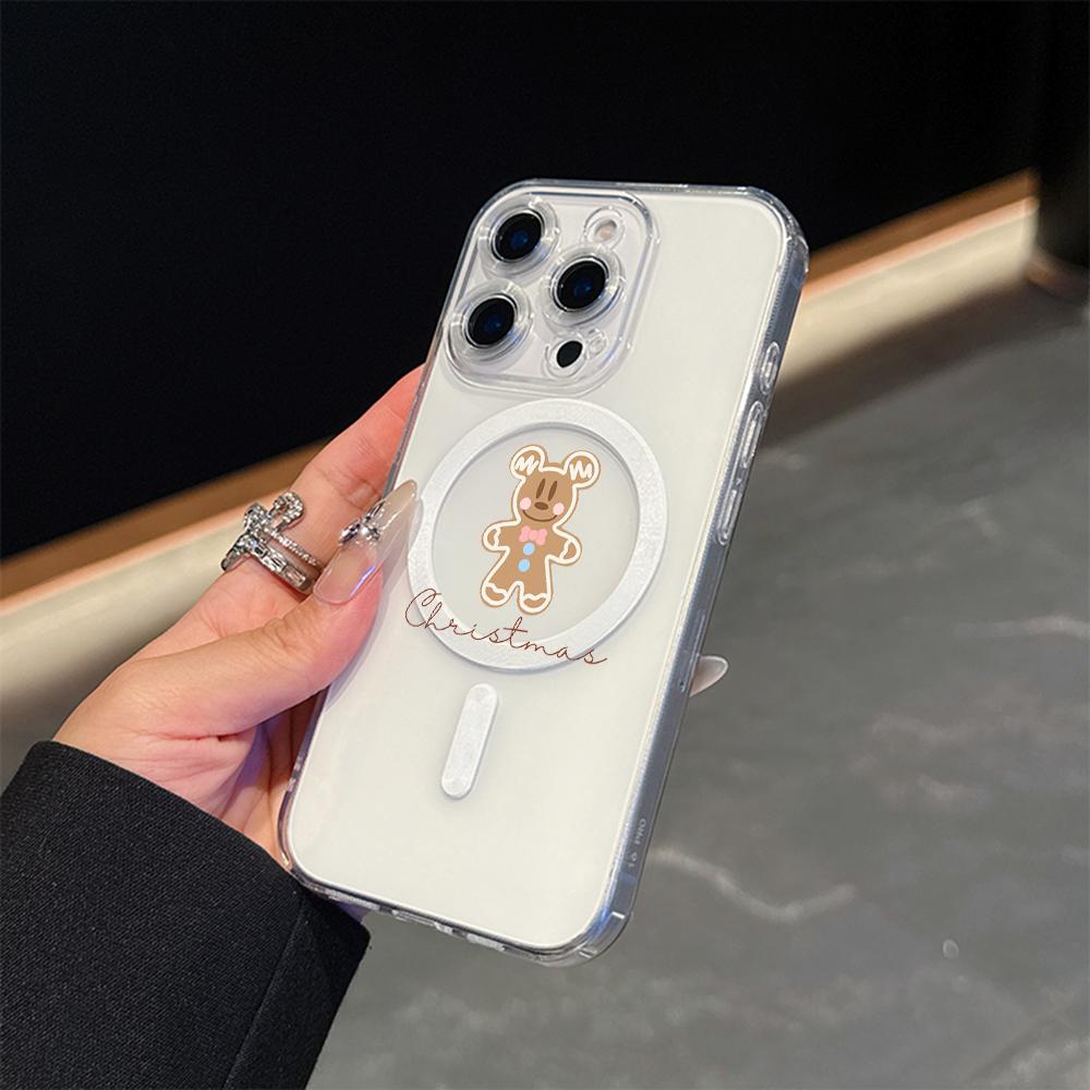 AC102 Рождественские С Новым Годом Magsafe Прозрачные Чехлы для Samsung S23 S24 Ultra S21 FE iPhone 16 13 Pro Max XR Магнитная Беспроводная Зарядка Задняя Крышка