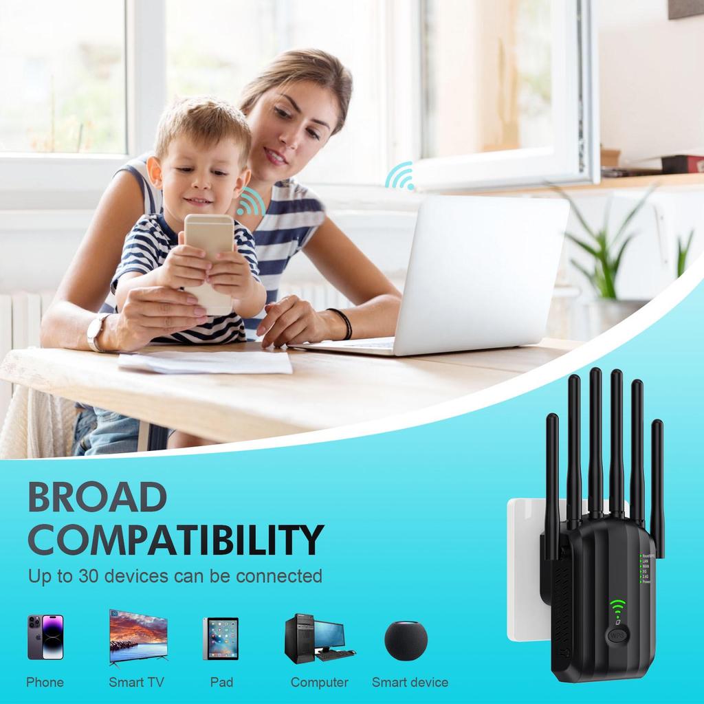 Двухдиапазонный 5G Гигабитный WiFi Повторитель-Удлинитель 1200M