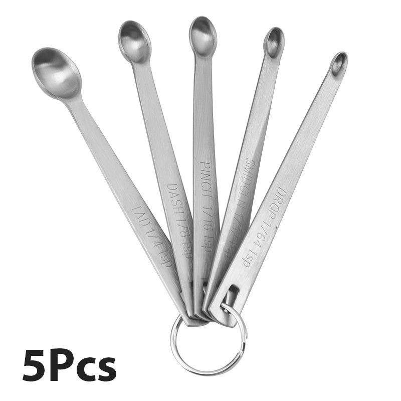 5Pcs/Set Measuring Spoon Stainless Steel Coffee Seasoning Multiple Size Spoon