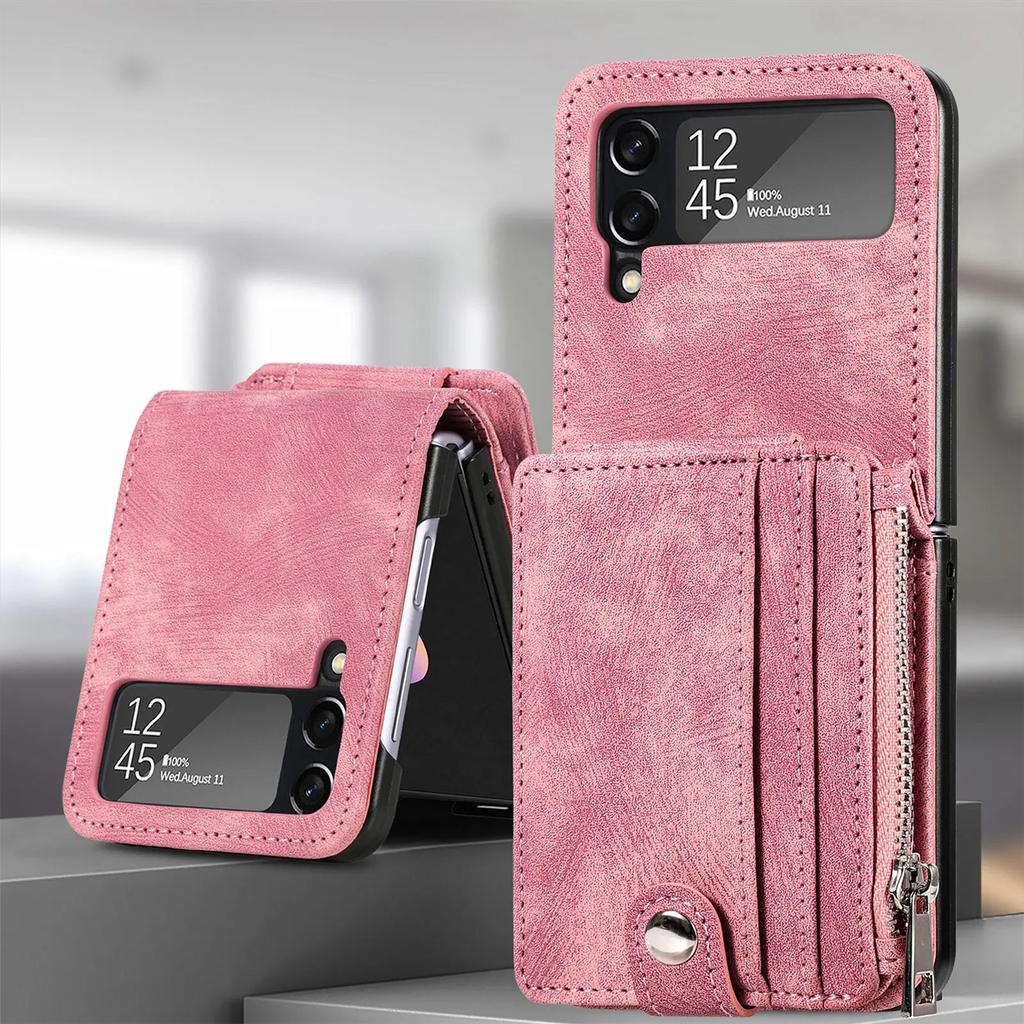Detachable Retro Leather Zipper Wallet Folding Case for Samsung Galaxy Z Flip 7 FE 6 5 4 5G Flip4 Flip3 Cards Holder Phone Cover