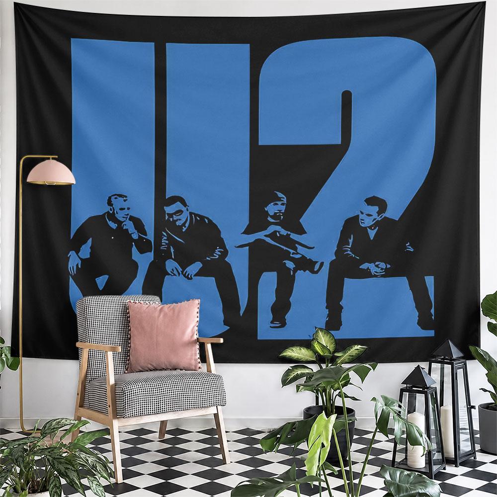 U2 Band Blue Lettering Tapestry Wall Hanging Retro Rock Music Decor for Bedroom Living Room Dorm Room Fan Gift