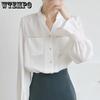 Женские рубашки с отложным воротником весна-осень с длинным рукавом в стиле ретро, свободные повседневные универсальные полосатые блузки с пуговицами