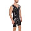 Men Sleeveless Patent Leather Jumpsuits Wet Look Zipper Crotch Glossy Bodysuit Lingerie Club Pole Dancing Costume Black Clubwear