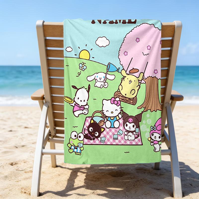 1pc Sanrio4 Beach Towel with Custom Name, Beach/Swimming/Bath/Picnic/Camping Towel, Suitable for Seaside Beaches