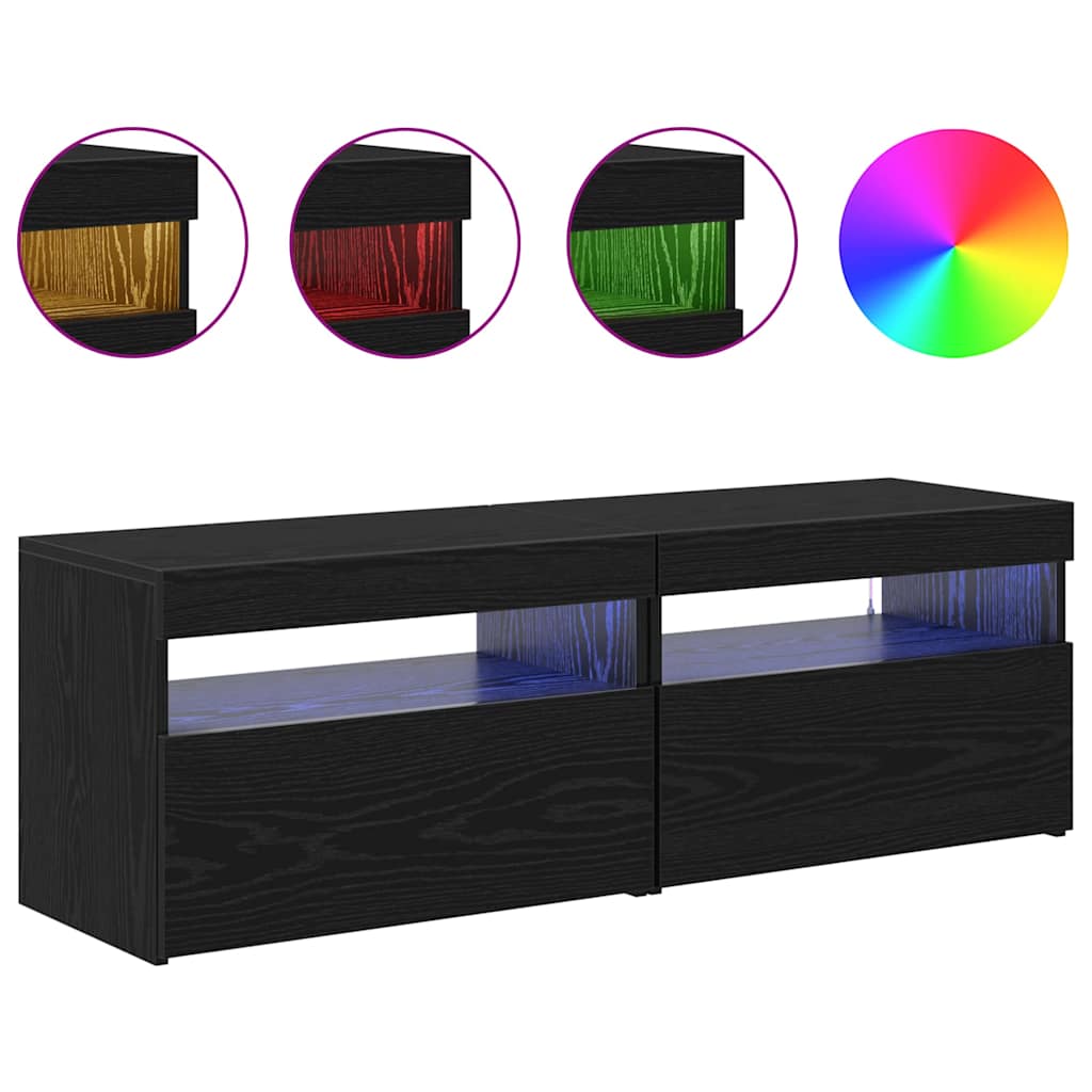 TV Cabinet with LED 2 pcs Black Oak Effect 60 x 35 x 40 cm
