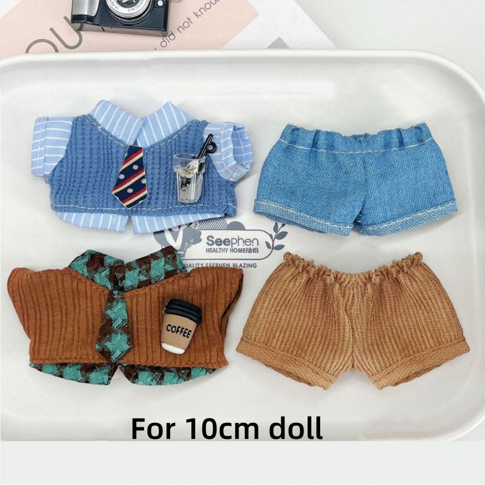 10cm Doll Clothes Blue Brown Changing Dress Game Doll Blouse Pants Suit Photo Prop Playing House Mini School Suit