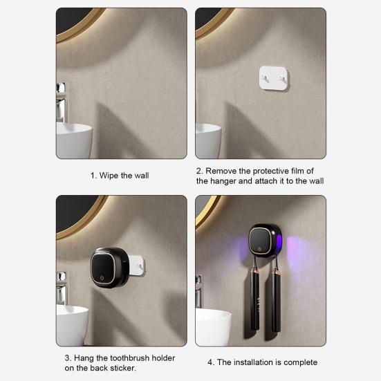 УФ-дезинфицирующее средство для зубных щеток, держатель для хранения, перезаряжаемый, простой в установке, настенный держатель для зубных щеток с УФ-лампой