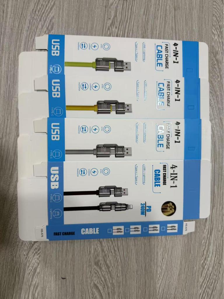 240W Dual Type-C PD Fast Charging Cable for Apple & Huawei (Four-in-One)