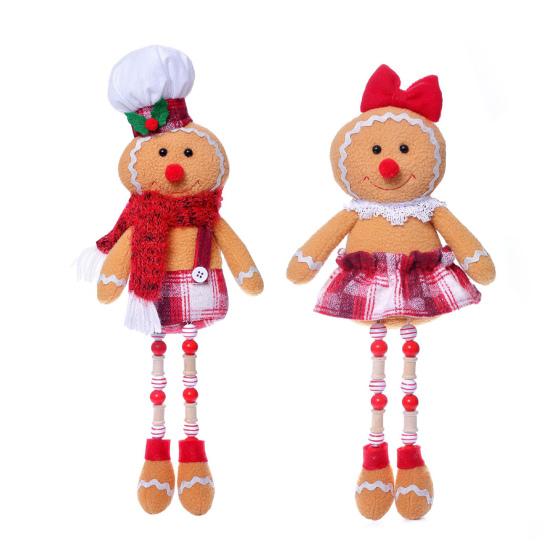 Рождественская кукла большого размера, плюшечный пряничный человечек, фигурки мальчика и девочки в поварском колпаке, украшение с бантом, для окна, праздничное рождественское украшение