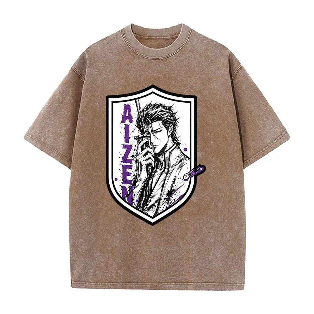 Горячая Аниме BLEACH Айзен Соуске Принт Футболка Мужская Женская Футболки Короткий Рукав Хлопковая Одежда Стирка Футболки Харадзюку Свободные Топы