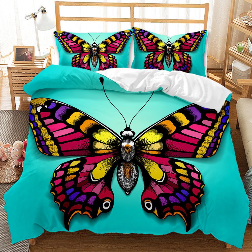 Butterfly Duvet Cover Set Oil Painting Yellow Blue Colour Animals Comforter Cover King Queen For Kid Girl Polyester Bedding Set