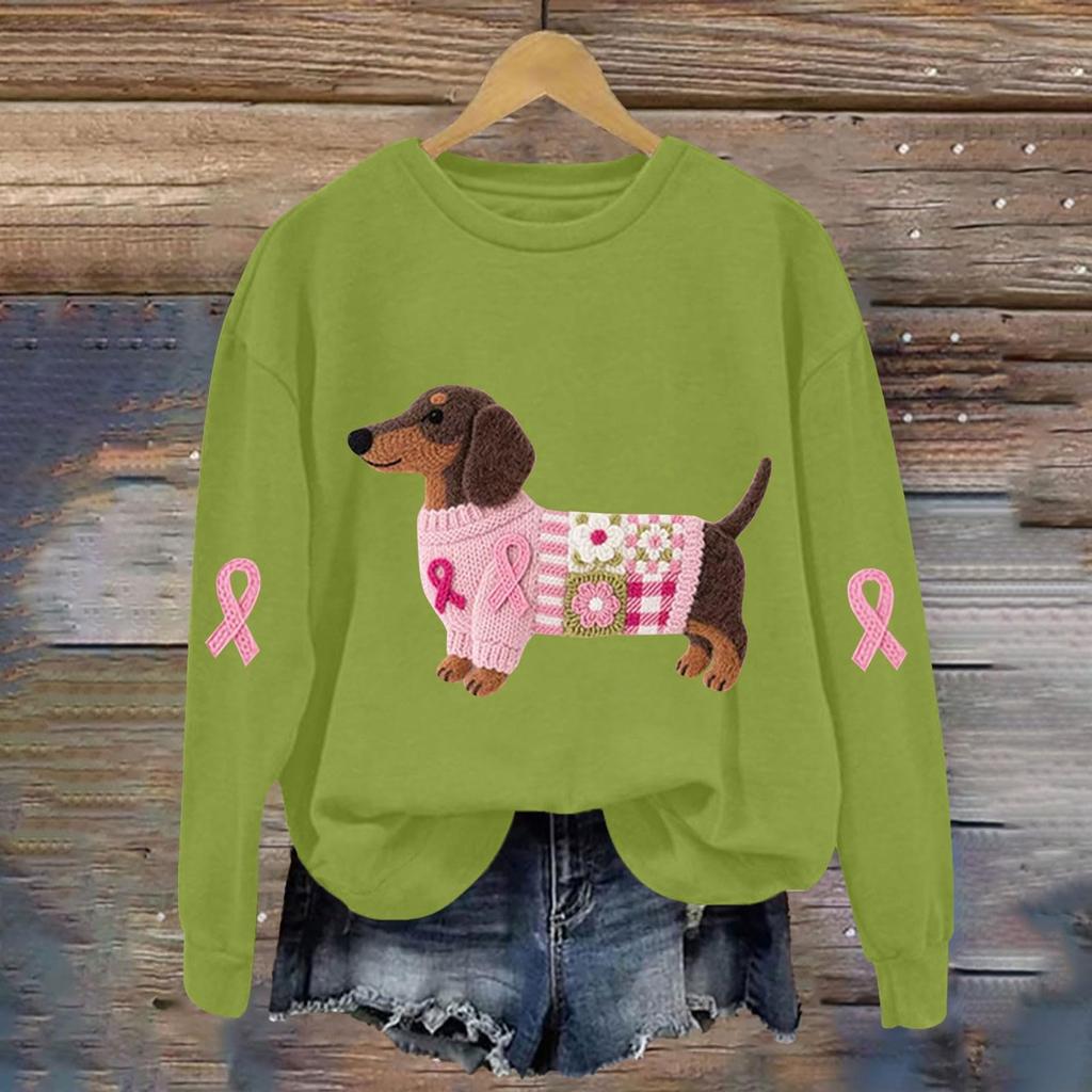 Breast  Sweatshirts For WomenRibbon Breast  Shirt Cute Dog Graphic  Long Sleeve Tops