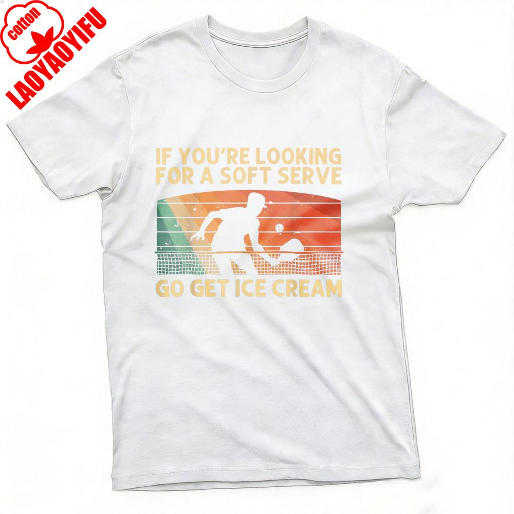 Tennis Player with Ice Cream Text Summer Unisex TShirt Casual Vintage Style Graphic Tee for Outdoor Activities Sports Tees
