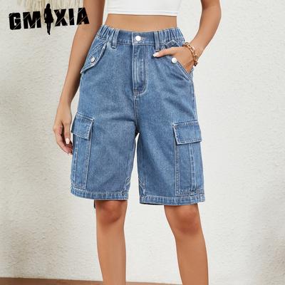 Женские летние потертые фирменные джинсовые брюки-карго Quarter