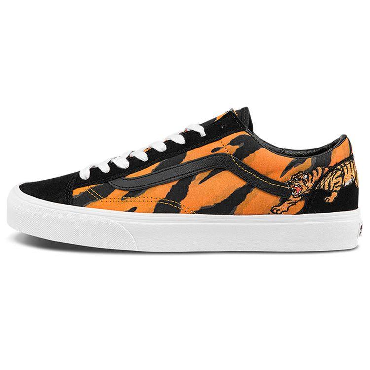 Vans Style 36 Series Tiger Embroidery Tiger Stripe Low-Top Skate Shoes Unisex Sneaker Black Orange VN0A3DZ3ORA