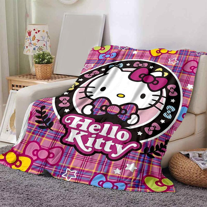 1pc Plaid Hello Kitty Patterns Blanket, Soft Throw for Home Decor, Gift Idea for Family and Friend, Living Room, Travel, Camping, Car Blankets, Beach,