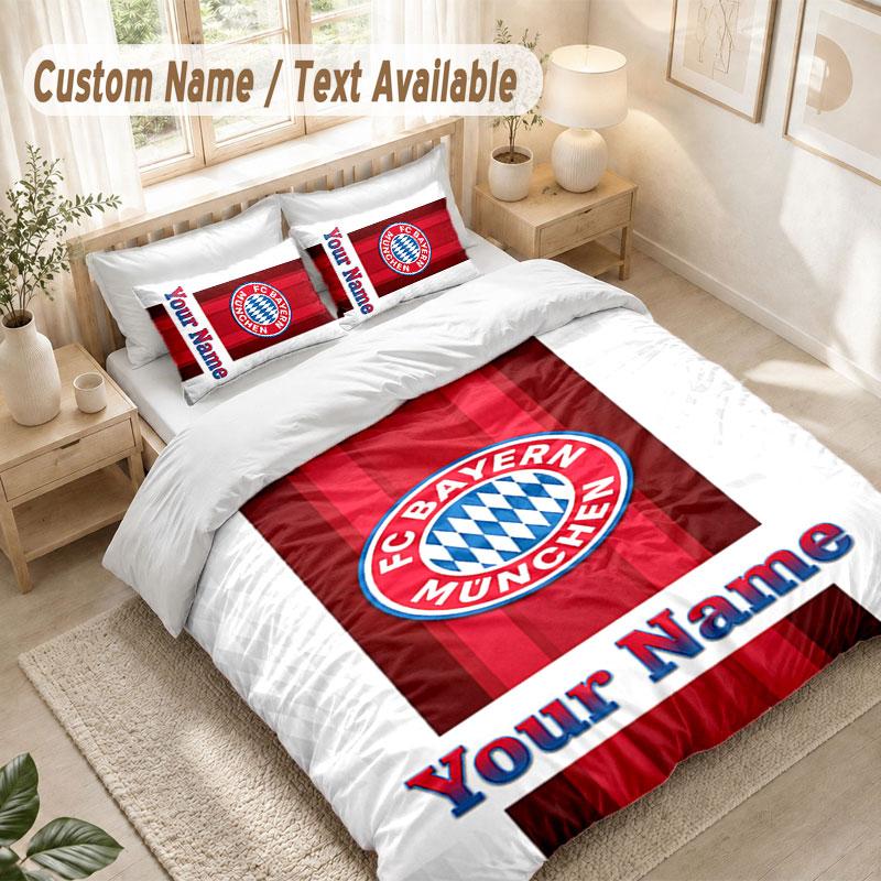 Custom Name Bedding Set 3 PiecesBayern Munich Print Duvet Cover + 2 Pillowcases Soft Bed Decor