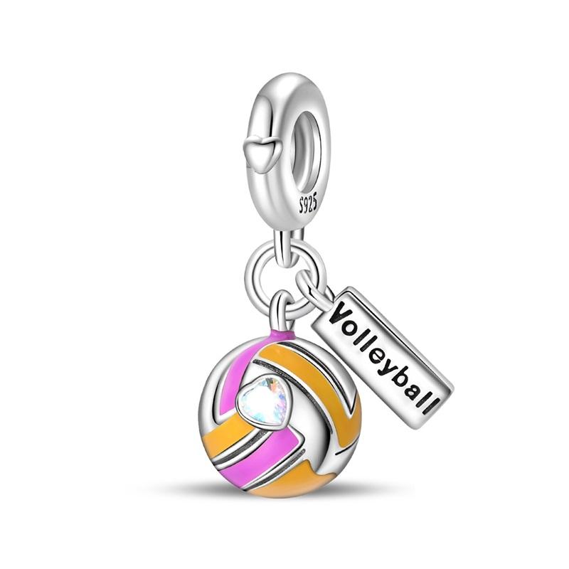 Fashion 925 Silver Football Jersey Badminton Baseball Dumbbell Sports Charm Beads Fit 925 Bracelet DIY Birthday Jewelry