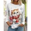 Christmas Women's Long Sleeved T-shirt Casual Fashion Christmas Cute Cat&Dog Holiday Gifts Tops Harajuku Animal Women's Clothing