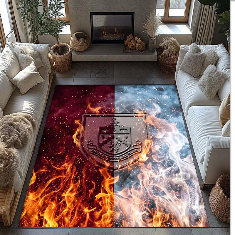 Burnley Football Print Crystal Velvet Rug, Comfortable Water Absorbent Non Slip Indoor Floor Carpet