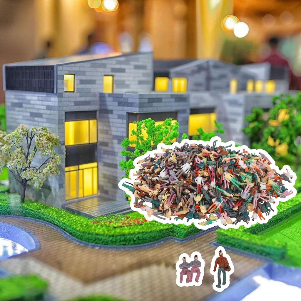 Mxfans 1000 Pieces Scale Mixed Miniatures Model Figures Multicolor for Miniature and Building Models 1100 Pre-painted Scenes, Railways,