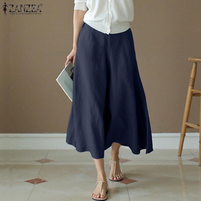 ZANZEA Женские повседневные свободные летние укороченные брюки с эластичной резинкой на талии