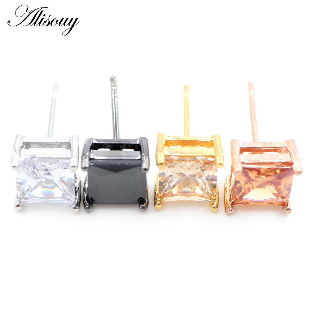 Alisouy 2 шт. квадратный кубический цирконий CZ кристалл из нержавеющей стали для женщин и девочек серьги-гвоздики в форме спирали пирсинг модные ювелирные изделия