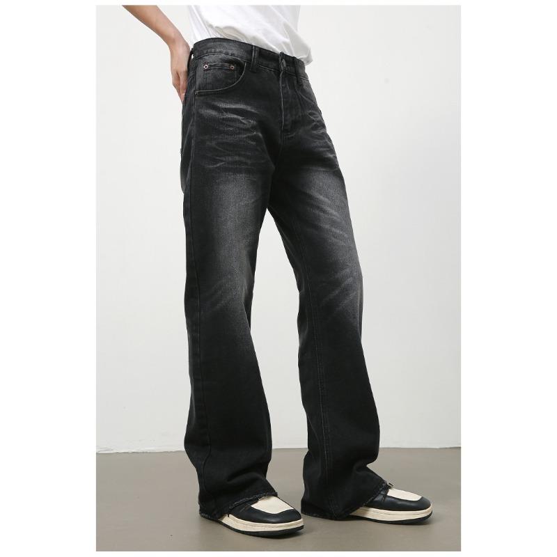 Retro Black and Gray Loose Straight Jeans Men's Washed Cat Whiskers Micro Flare Pants Straight Loose Jeans for Men Fashionable and Comfortable Pants