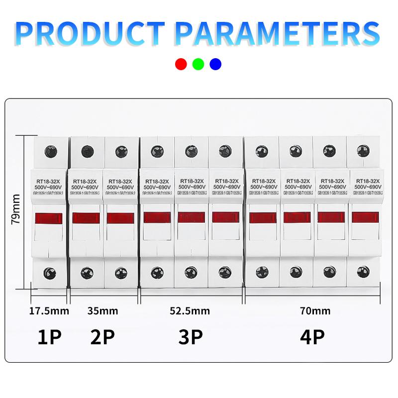 RT18-32X 1/2/3/4P 2/3/4/5/6/8/10/16/20/25/32A Din Rail mounting Fuse Holders Fuse Holder Base Pole for 10x38mm AC690V 500V Fuse Holders1