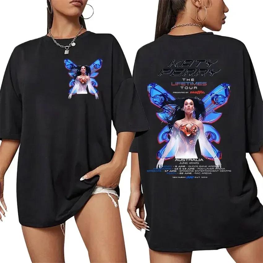 Singer Katy Perry The Lifetimes Tour 2025 New T Shirt Unisex Wounisex Retro Fashion Cotton Short Sleeve Tshirt Harajuku Clothing Tees