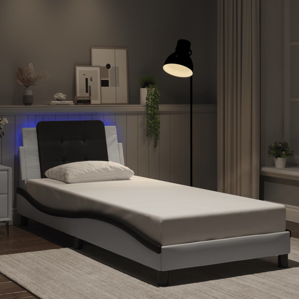 Vidaxl Rama Łóżka Z Led, Biało-Czarna, 90X200 Cm, Sztuczna Skóra