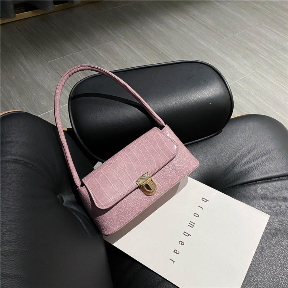 Vintage PU Leather Bag Large Capacity Rectangle Shoulder Bag Simple Stone Pattern Bag Unisex