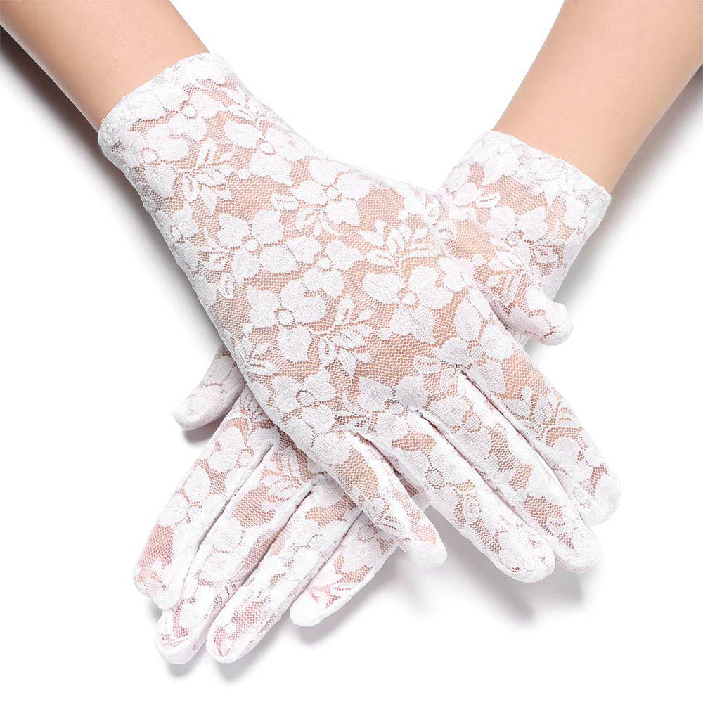 Female Goth Party Short Hollow-Out Mittens Sunscreen Gloves Bride Lace Gloves UV Protection Gloves
