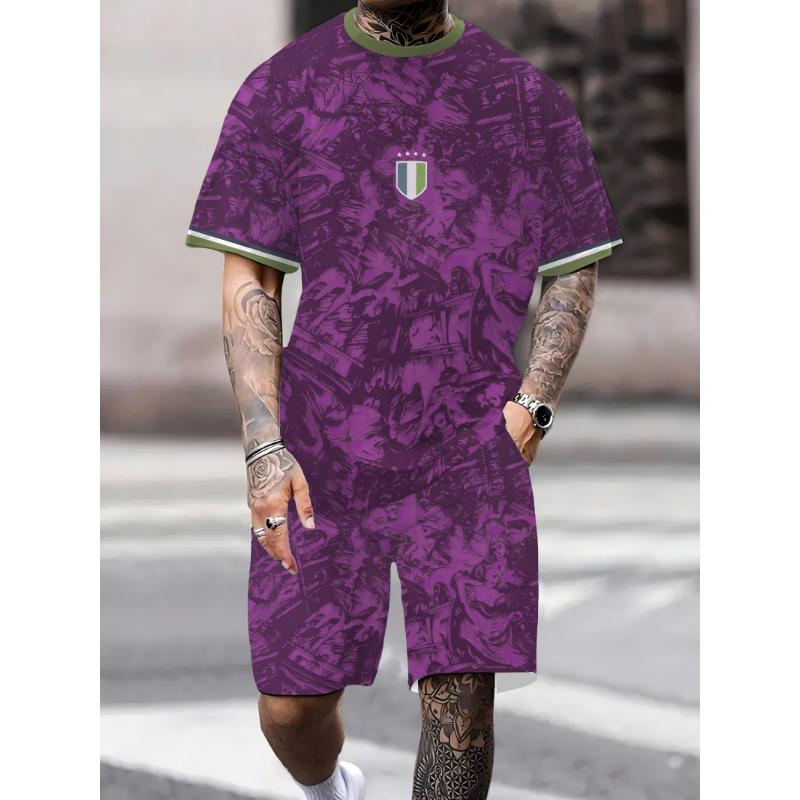 2025 Summer New Italian National Team Football Training Shirt 3D Printed Casual Quick Drying Breathable Set Short Sleeved Shorts