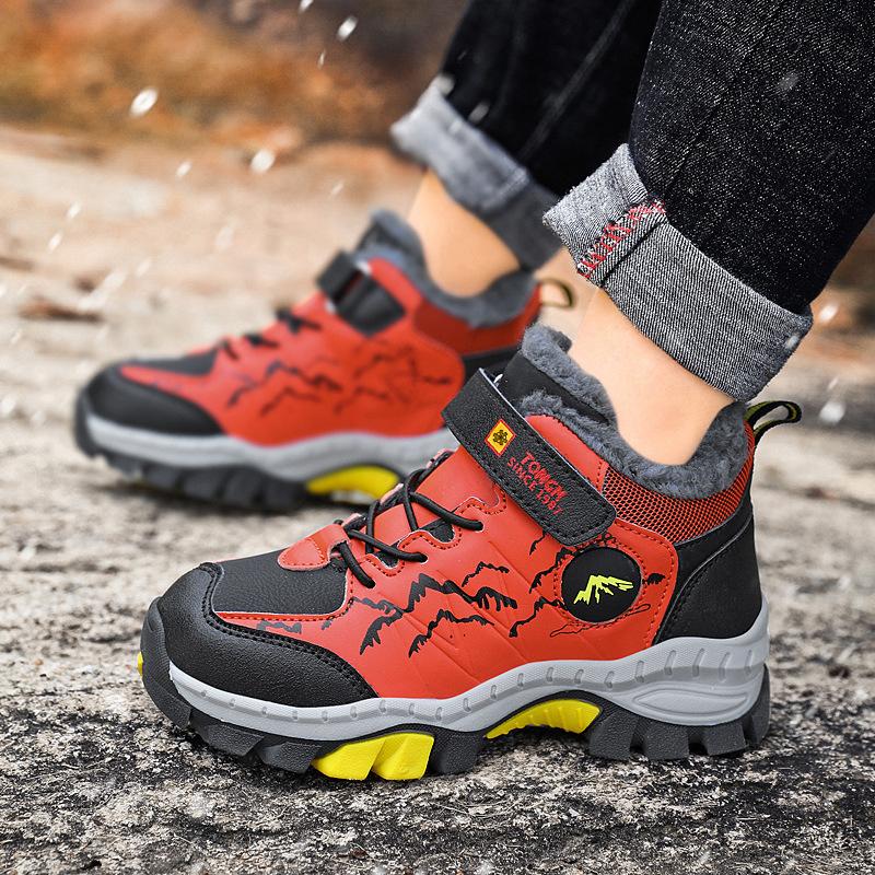 Children's Snow Shoes and Boots Winter New Velvet Thickened Sports Shoes Boys Large Cotton Shoes Non-slip Cotton Boots Keep Warm