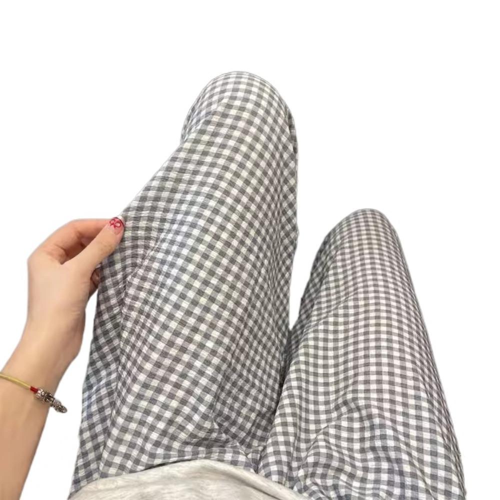 Wide Leg Casual Pants Women Stripe Plaid Baggy Home Pajama Fashion Girls’ Sleepwear Spring Autumn