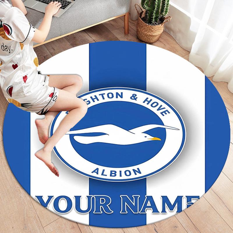 Blue Seagull Emblem Custom Name Round Area Rug Carpet Rug For Living Room Bedroom Sofa Playroom Decor Nonslip Floor Mat