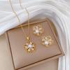 Copper Set Zircon Gold Plated Stainless Steel Chain Flower Butterfly Earrings Necklace Women's Jewelry
