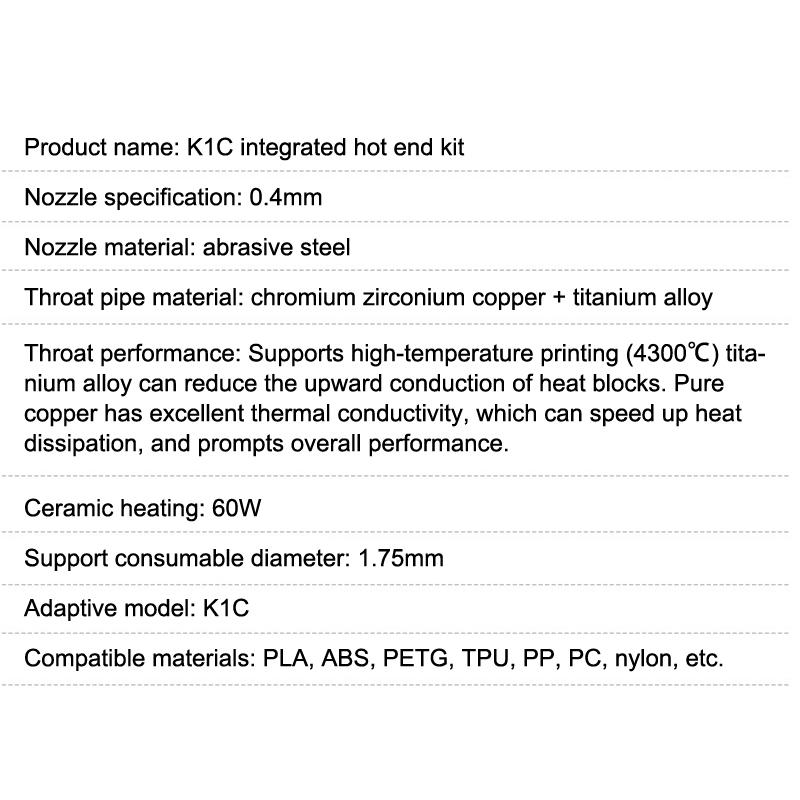 Для Creality K1C K1 Max End Комплект керамического нагревательного блока Термобарьер Резистор Концевик Детали 3D-принтера Комплект быстросменных сопел