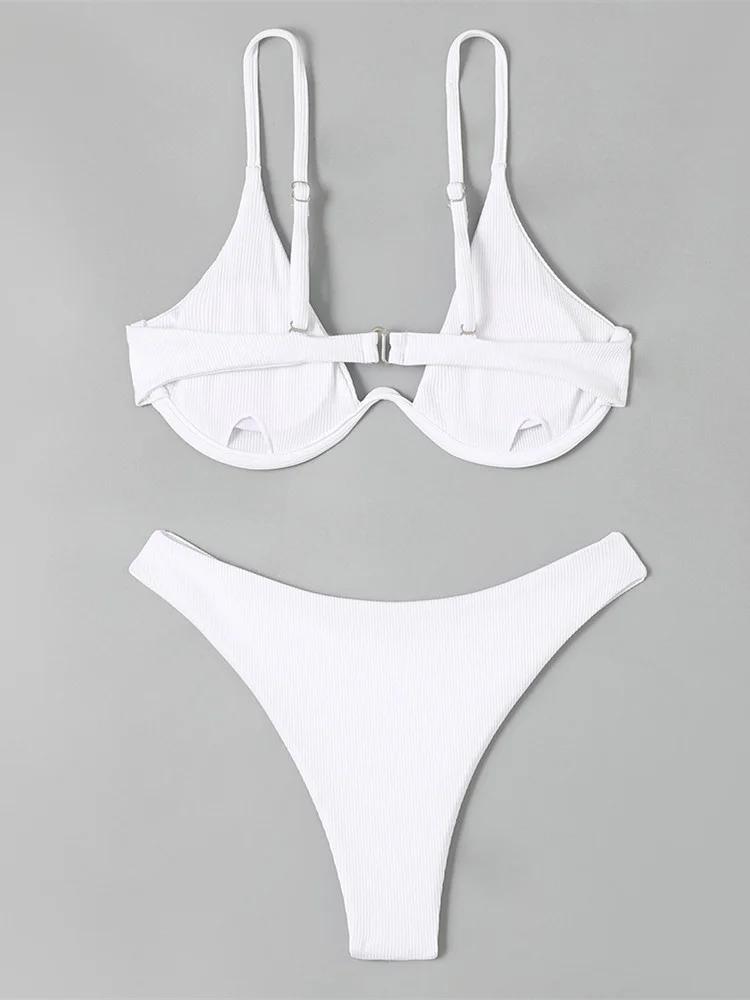 Сексуальный Бикини на Косточках 2025 Женский Черно-Белый В рубчик Push Up Микро Купальник Бразильский С вырезами Купальный Костюм Тонга Купальные костюмы